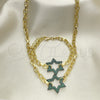 Oro Laminado Necklace and Bracelet, Gold Filled Style Paperclip and Star of David Design, with Green Micro Pave, Polished, Black Rhodium Finish, 06.341.0003.4