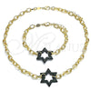 Oro Laminado Necklace and Bracelet, Gold Filled Style Paperclip and Star of David Design, with Green Micro Pave, Polished, Black Rhodium Finish, 06.341.0003.4