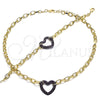 Oro Laminado Necklace and Bracelet, Gold Filled Style Paperclip and Heart Design, with Ruby Micro Pave, Polished, Black Rhodium Finish, 06.341.0004.2