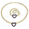 Oro Laminado Necklace and Bracelet, Gold Filled Style Paperclip and Heart Design, with Ruby Micro Pave, Polished, Black Rhodium Finish, 06.341.0004.2