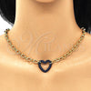 Oro Laminado Necklace and Bracelet, Gold Filled Style Paperclip and Heart Design, with Sapphire Blue Micro Pave, Polished, Black Rhodium Finish, 06.341.0004.3