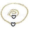 Oro Laminado Necklace and Bracelet, Gold Filled Style Paperclip and Heart Design, with Sapphire Blue Micro Pave, Polished, Black Rhodium Finish, 06.341.0004.3