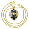 Oro Laminado Pendant Necklace, Gold Filled Style Flower Design, with Black and White Cubic Zirconia, Polished, Golden Finish, 04.346.0013.2.20 (02 MM Thickness, 20 Inches Length)