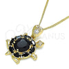 Oro Laminado Pendant Necklace, Gold Filled Style Turtle Design, with Black and White Cubic Zirconia, Polished, Golden Finish, 04.346.0010.2.20 (02 MM Thickness, 20 Inches Length)