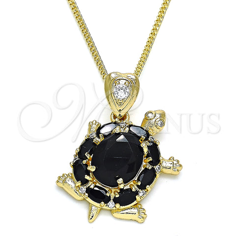 Oro Laminado Pendant Necklace, Gold Filled Style Turtle Design, with Black and White Cubic Zirconia, Polished, Golden Finish, 04.346.0010.2.20 (02 MM Thickness, 20 Inches Length)