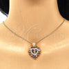 Oro Laminado Pendant Necklace, Gold Filled Style Heart Design, with Multicolor Cubic Zirconia, Polished, Golden Finish, 04.346.0002.2.20 (02 MM Thickness, 20 Inches Length)