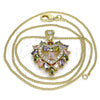 Oro Laminado Pendant Necklace, Gold Filled Style Heart Design, with Multicolor Cubic Zirconia, Polished, Golden Finish, 04.346.0002.2.20 (02 MM Thickness, 20 Inches Length)
