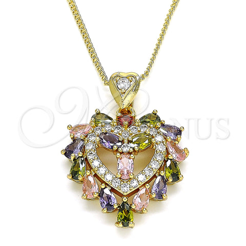 Oro Laminado Pendant Necklace, Gold Filled Style Heart Design, with Multicolor Cubic Zirconia, Polished, Golden Finish, 04.346.0002.2.20 (02 MM Thickness, 20 Inches Length)
