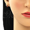 Oro Laminado Earring and Pendant Adult Set, Gold Filled Style Bee Design, with Garnet Cubic Zirconia and White Micro Pave, Polished, Golden Finish, 10.210.0122.3