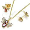 Oro Laminado Earring and Pendant Adult Set, Gold Filled Style Bee Design, with Garnet Cubic Zirconia and White Micro Pave, Polished, Golden Finish, 10.210.0122.3