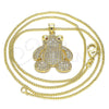 Oro Laminado Pendant Necklace, Gold Filled Style Teddy Bear Design, with White and Garnet Micro Pave, Polished, Golden Finish, 04.156.0198.20 (02 MM Thickness, 20 Inches Length)