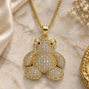 Oro Laminado Pendant Necklace, Gold Filled Style Teddy Bear Design, with White and Garnet Micro Pave, Polished, Golden Finish, 04.156.0198.20 (02 MM Thickness, 20 Inches Length)