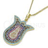 Oro Laminado Pendant Necklace, Gold Filled Style with Multicolor Micro Pave, Polished, Golden Finish, 04.233.0028.20 (02 MM Thickness, 20 Inches Length)