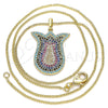 Oro Laminado Pendant Necklace, Gold Filled Style with Multicolor Micro Pave, Polished, Golden Finish, 04.233.0028.20 (02 MM Thickness, 20 Inches Length)
