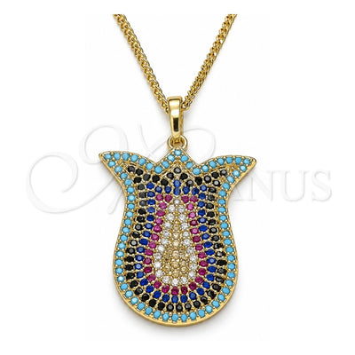 Oro Laminado Pendant Necklace, Gold Filled Style with Multicolor Micro Pave, Polished, Golden Finish, 04.233.0028.20 (02 MM Thickness, 20 Inches Length)