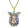 Oro Laminado Pendant Necklace, Gold Filled Style with Multicolor Micro Pave, Polished, Golden Finish, 04.233.0028.20 (02 MM Thickness, 20 Inches Length)
