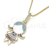 Oro Laminado Pendant Necklace, Gold Filled Style Little Girl Design, with Multicolor Micro Pave, White Enamel Finish, Golden Finish, 04.207.0014.20 (02 MM Thickness, 20 Inches Length)
