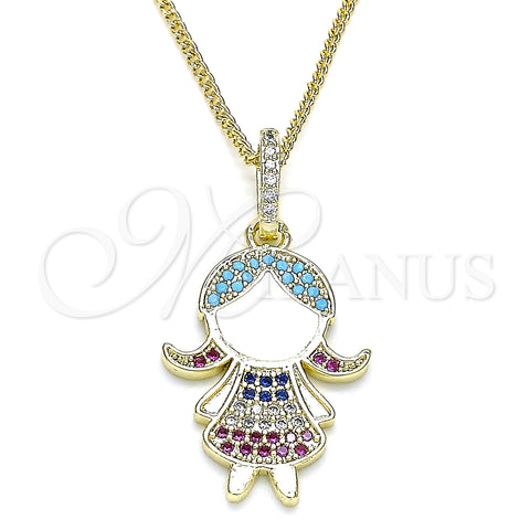 Oro Laminado Pendant Necklace, Gold Filled Style Little Girl Design, with Multicolor Micro Pave, White Enamel Finish, Golden Finish, 04.207.0014.20 (02 MM Thickness, 20 Inches Length)