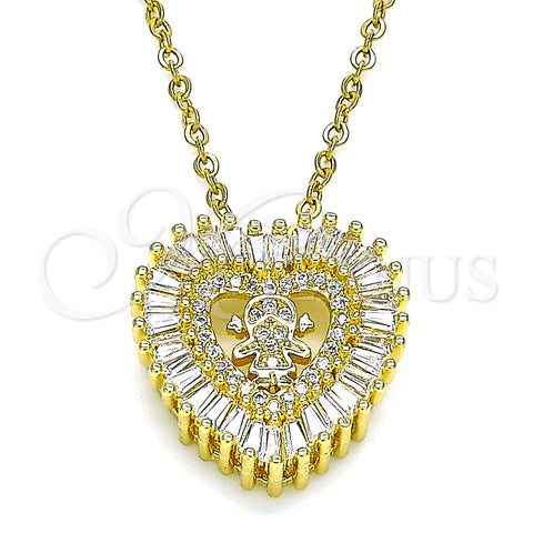 Oro Laminado Pendant Necklace, Gold Filled Style Heart and Little Girl Design, with White Micro Pave, Polished, Golden Finish, 04.207.0015.18 (02 MM Thickness, 18 Inches Length)