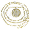 Oro Laminado Pendant Necklace, Gold Filled Style Moon and Sun Design, with White Micro Pave, Polished, Golden Finish, 04.60.0017.18 (03 MM Thickness, 18 Inches Length)