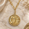 Oro Laminado Pendant Necklace, Gold Filled Style Moon and Sun Design, with White Micro Pave, Polished, Golden Finish, 04.60.0017.18 (03 MM Thickness, 18 Inches Length)
