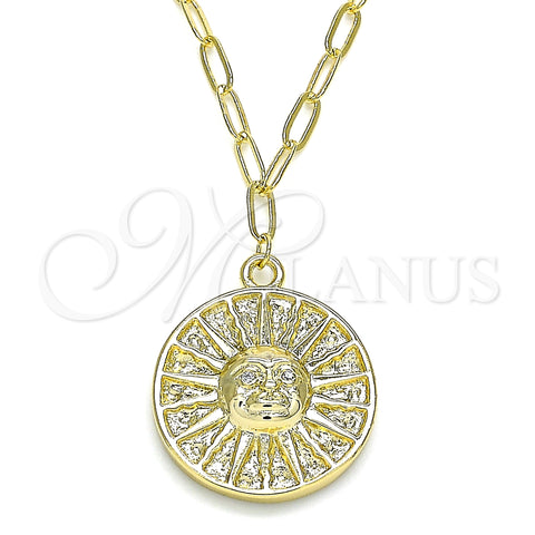 Oro Laminado Pendant Necklace, Gold Filled Style Sun Design, with White Micro Pave, Polished, Golden Finish, 04.60.0018.18 (03 MM Thickness, 18 Inches Length)