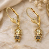 Oro Laminado Dangle Earring, Gold Filled Style Little Girl Design, with Black Micro Pave, Polished, Golden Finish, 02.316.0064.2