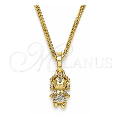 Oro Laminado Pendant Necklace, Gold Filled Style Little Girl Design, with White Micro Pave, Polished, Golden Finish, 04.316.0001.20 (02 MM Thickness, 20 Inches Length)