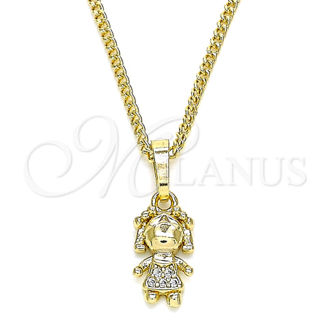 Oro Laminado Pendant Necklace, Gold Filled Style Little Girl Design, with White Micro Pave, Polished, Golden Finish, 04.316.0001.20 (02 MM Thickness, 20 Inches Length)