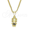 Oro Laminado Pendant Necklace, Gold Filled Style Little Girl Design, with Black Micro Pave, Polished, Golden Finish, 04.316.0001.2.20 (02 MM Thickness, 20 Inches Length)