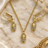 Oro Laminado Earring and Pendant Adult Set, Gold Filled Style Little Girl Design, with White Micro Pave, Polished, Golden Finish, 10.316.0056