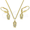 Oro Laminado Earring and Pendant Adult Set, Gold Filled Style Little Girl Design, with White Micro Pave, Polished, Golden Finish, 10.316.0056