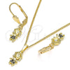 Oro Laminado Earring and Pendant Adult Set, Gold Filled Style Little Girl Design, with Black Micro Pave, Polished, Golden Finish, 10.316.0056.2