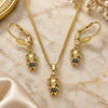 Oro Laminado Earring and Pendant Adult Set, Gold Filled Style Little Girl Design, with Black Micro Pave, Polished, Golden Finish, 10.316.0056.2