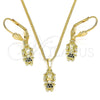 Oro Laminado Earring and Pendant Adult Set, Gold Filled Style Little Girl Design, with Black Micro Pave, Polished, Golden Finish, 10.316.0056.2