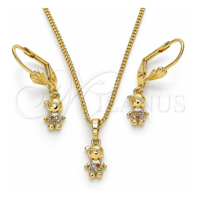 Oro Laminado Earring and Pendant Adult Set, Gold Filled Style Little Boy Design, with Multicolor Micro Pave, Polished, Golden Finish, 10.316.0057.1