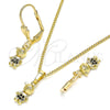 Oro Laminado Earring and Pendant Adult Set, Gold Filled Style Little Boy Design, with Black Micro Pave, Polished, Golden Finish, 10.316.0057.2