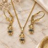 Oro Laminado Earring and Pendant Adult Set, Gold Filled Style Little Boy Design, with Black Micro Pave, Polished, Golden Finish, 10.316.0057.2
