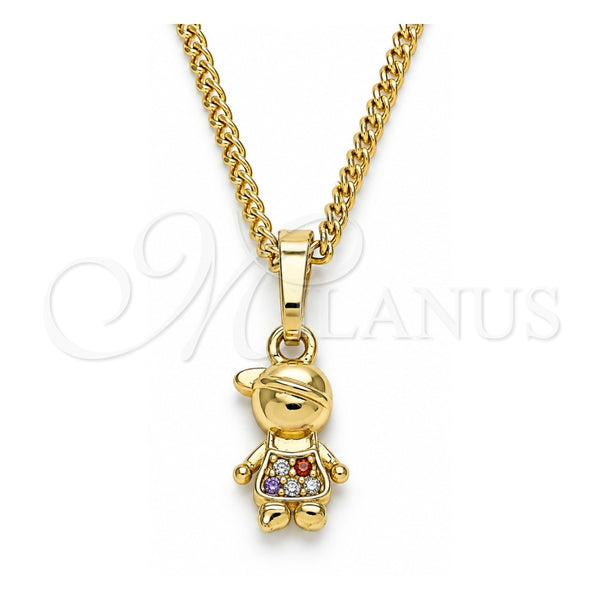 Oro Laminado Pendant Necklace, Gold Filled Style Little Boy Design, with Multicolor Micro Pave, Polished, Golden Finish, 04.316.0002.1.20 (02 MM Thickness, 20 Inches Length)