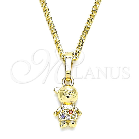 Oro Laminado Pendant Necklace, Gold Filled Style Little Boy Design, with Multicolor Micro Pave, Polished, Golden Finish, 04.316.0002.1.20 (02 MM Thickness, 20 Inches Length)