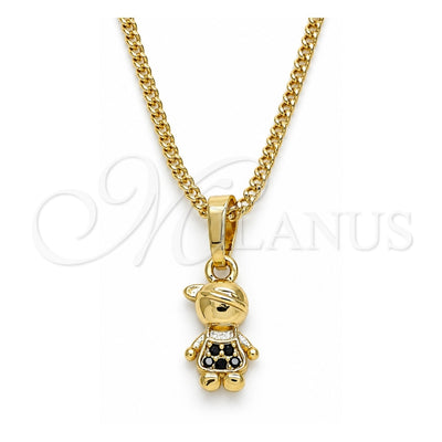 Oro Laminado Pendant Necklace, Gold Filled Style Little Boy Design, with Black Micro Pave, Polished, Golden Finish, 04.316.0002.2.20 (02 MM Thickness, 20 Inches Length)