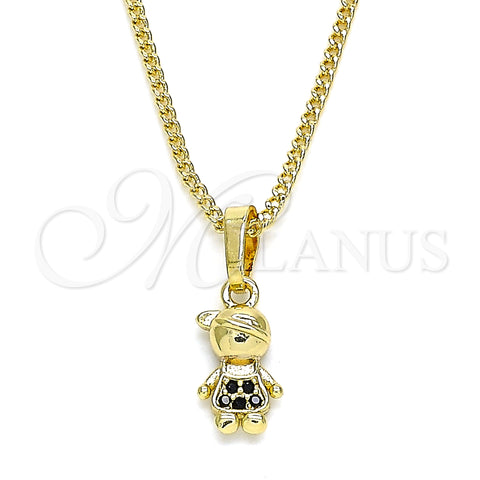 Oro Laminado Pendant Necklace, Gold Filled Style Little Boy Design, with Black Micro Pave, Polished, Golden Finish, 04.316.0002.2.20 (02 MM Thickness, 20 Inches Length)