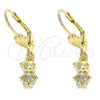 Oro Laminado Dangle Earring, Gold Filled Style Little Boy Design, with White Micro Pave, Polished, Golden Finish, 02.316.0065