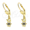 Oro Laminado Dangle Earring, Gold Filled Style Little Boy Design, with Black Micro Pave, Polished, Golden Finish, 02.316.0065.2