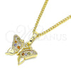 Oro Laminado Pendant Necklace, Gold Filled Style Butterfly Design, with Multicolor Micro Pave, Polished, Golden Finish, 04.316.0003.1.20 (02 MM Thickness, 20 Inches Length)
