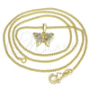 Oro Laminado Pendant Necklace, Gold Filled Style Butterfly Design, with Multicolor Micro Pave, Polished, Golden Finish, 04.316.0003.1.20 (02 MM Thickness, 20 Inches Length)