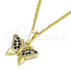 Oro Laminado Pendant Necklace, Gold Filled Style Butterfly Design, with Black Micro Pave, Polished, Golden Finish, 04.316.0003.2.20 (02 MM Thickness, 20 Inches Length)