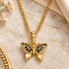 Oro Laminado Pendant Necklace, Gold Filled Style Butterfly Design, with Black Micro Pave, Polished, Golden Finish, 04.316.0003.2.20 (02 MM Thickness, 20 Inches Length)