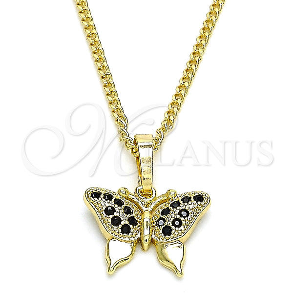 Gold Filled Necklace — Pendant Necklace Butterfly Design with Black Micro Pave — main product view — SKU 133086 | Oro Laminado collar — Pendant Necklace Butterfly diseño with negro Micro Pave — SKU 133086