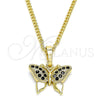 Oro Laminado Pendant Necklace, Gold Filled Style Butterfly Design, with Black Micro Pave, Polished, Golden Finish, 04.316.0003.2.20 (02 MM Thickness, 20 Inches Length)